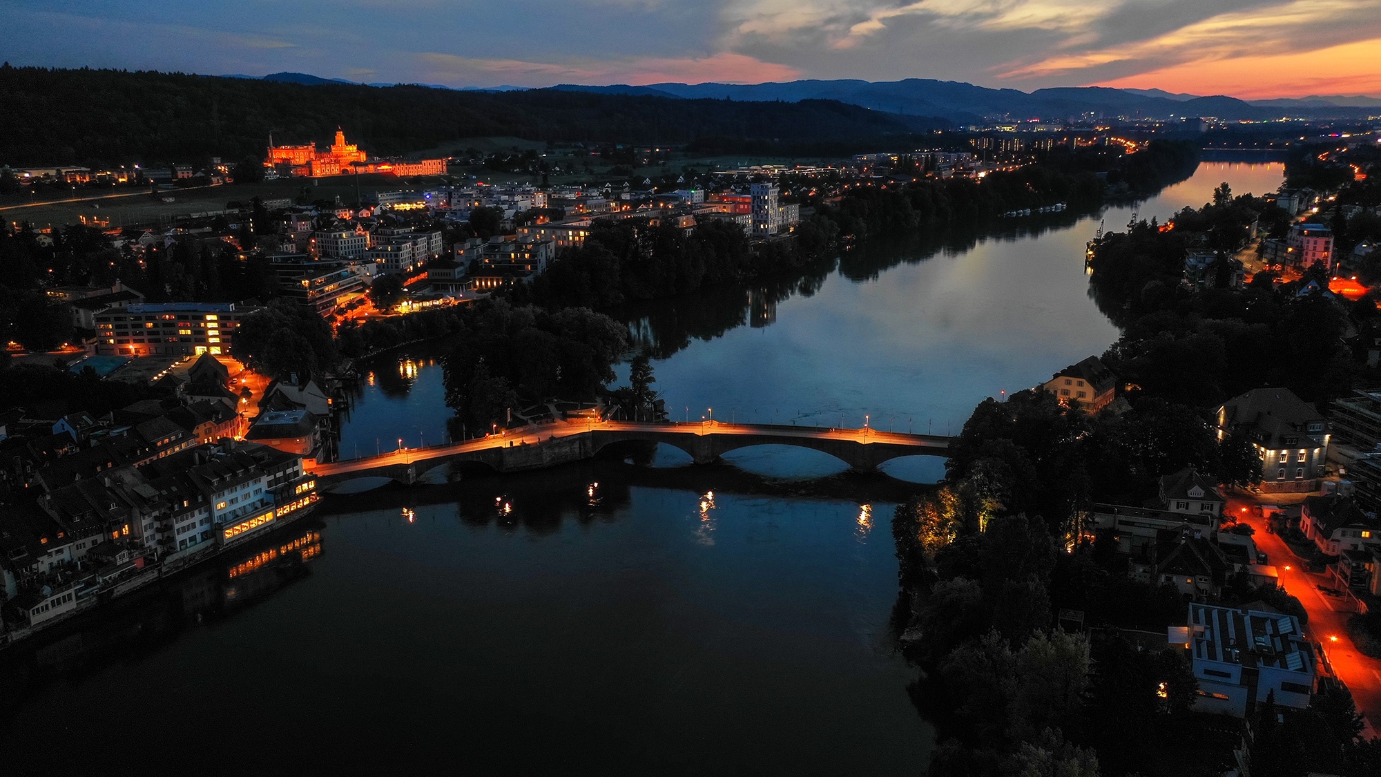 Rheinfelden Rheinbrücke bei Nacht